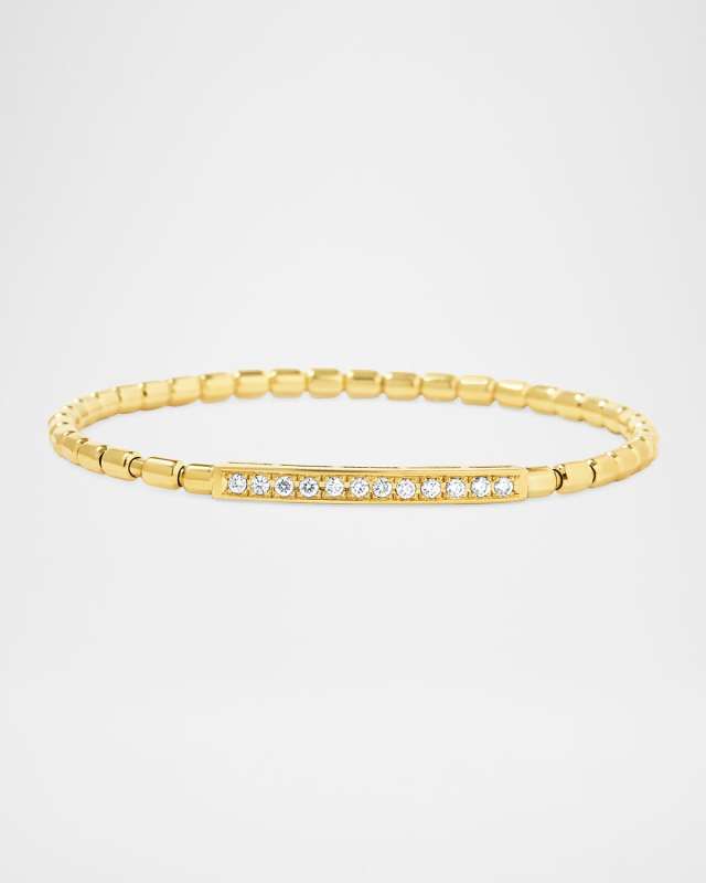 18K Yellow Gold Diamond Bar Stretch Bracelet, 7"L
